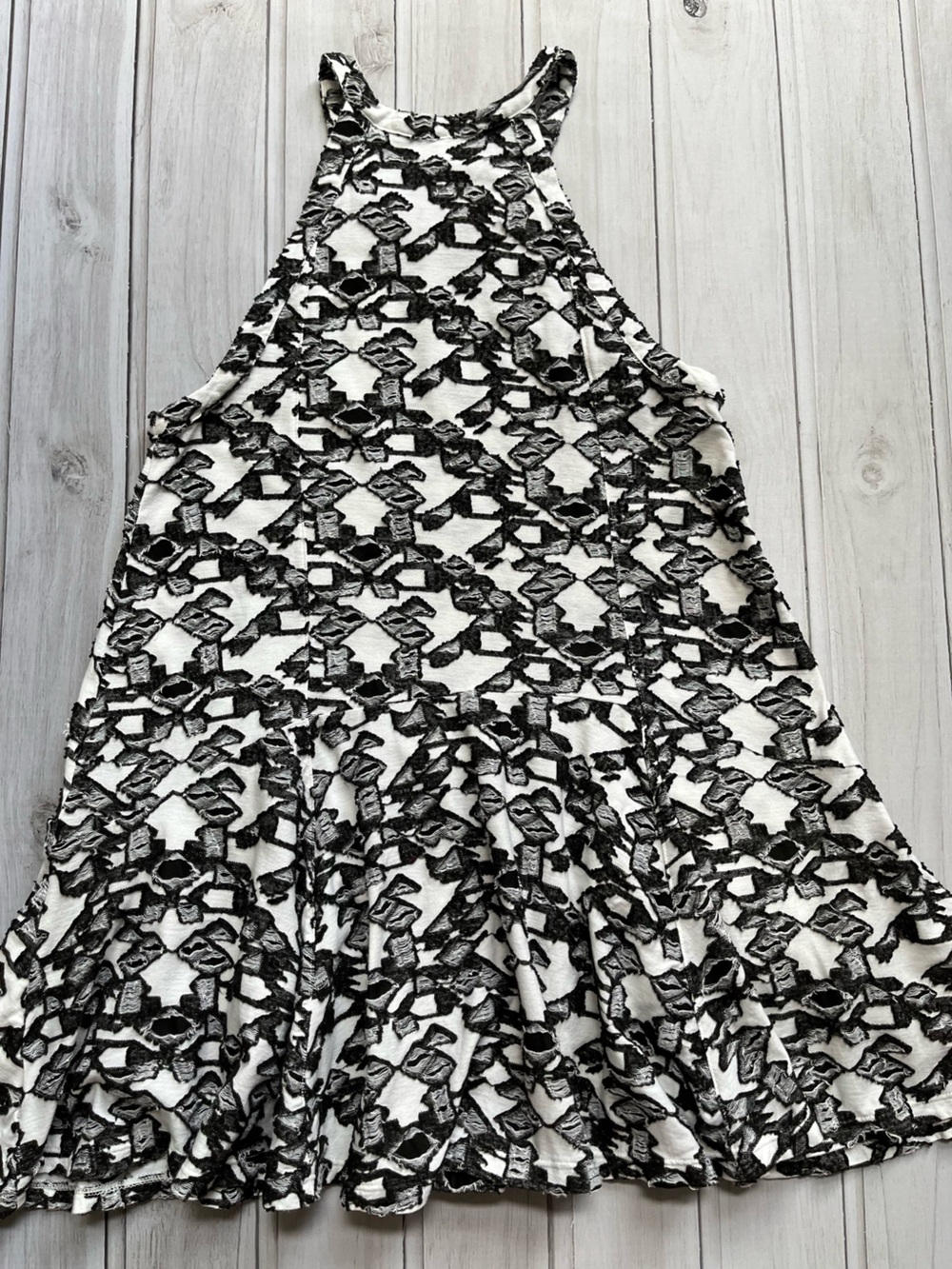 Free People black white distress halter fit & flare mini dress. Size small - Picture 9 of 15